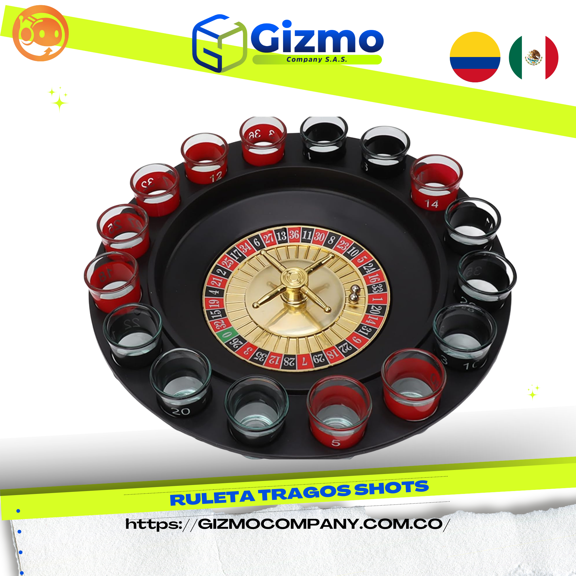 Ruleta tragos shots 16 copas juego adult